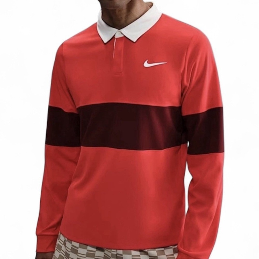 Nike Court Advantage Slam Light Crimson Long Sleeve Polo IB8141-696 Mens Size L